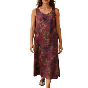 Chicos Dress Women’s Medium Tropical Maxi Silk Linen Floral Summer Boho Hawaiian